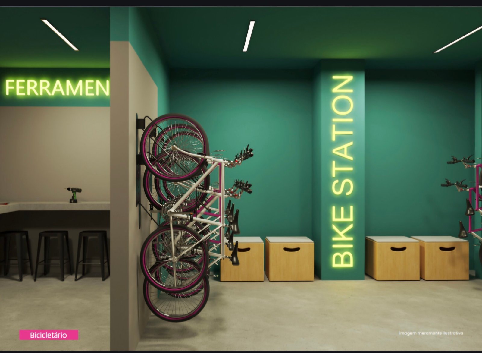 Vista do ambiente planejado dos apartamentos de 2 dormitórios